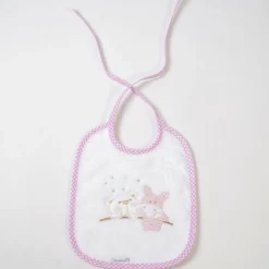 Babero rizo bordado oso cebra rosa