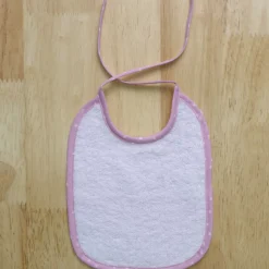 Babero rizo liso blanco/rosa 20x25