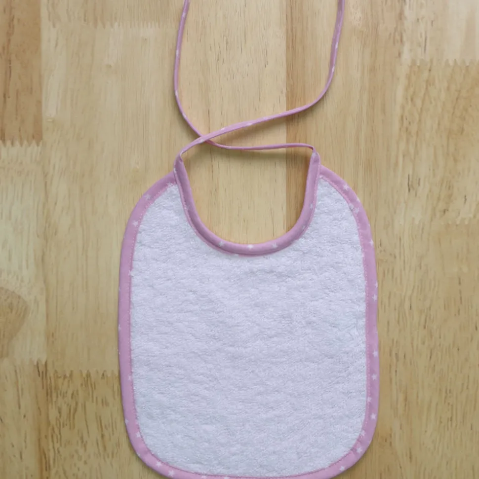 Babero rizo liso blanco/rosa 20x25