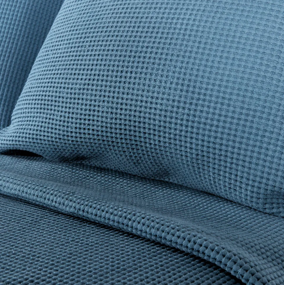 Colcha algodón nido abeja azul 150