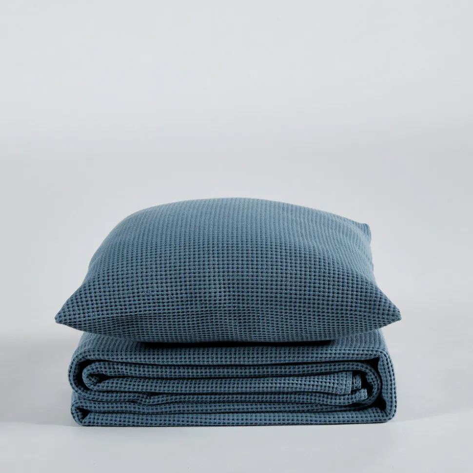 Colcha algodón nido abeja azul 150