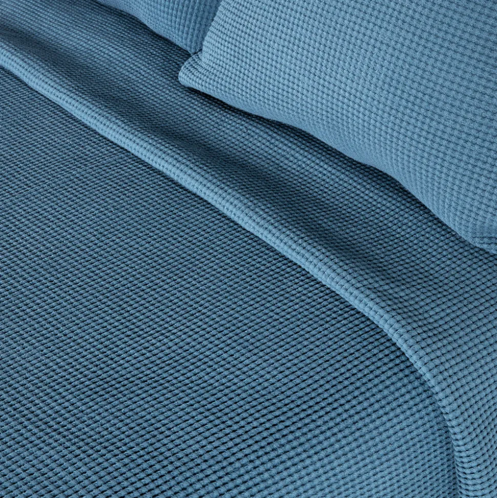 Colcha algodón nido abeja azul 150