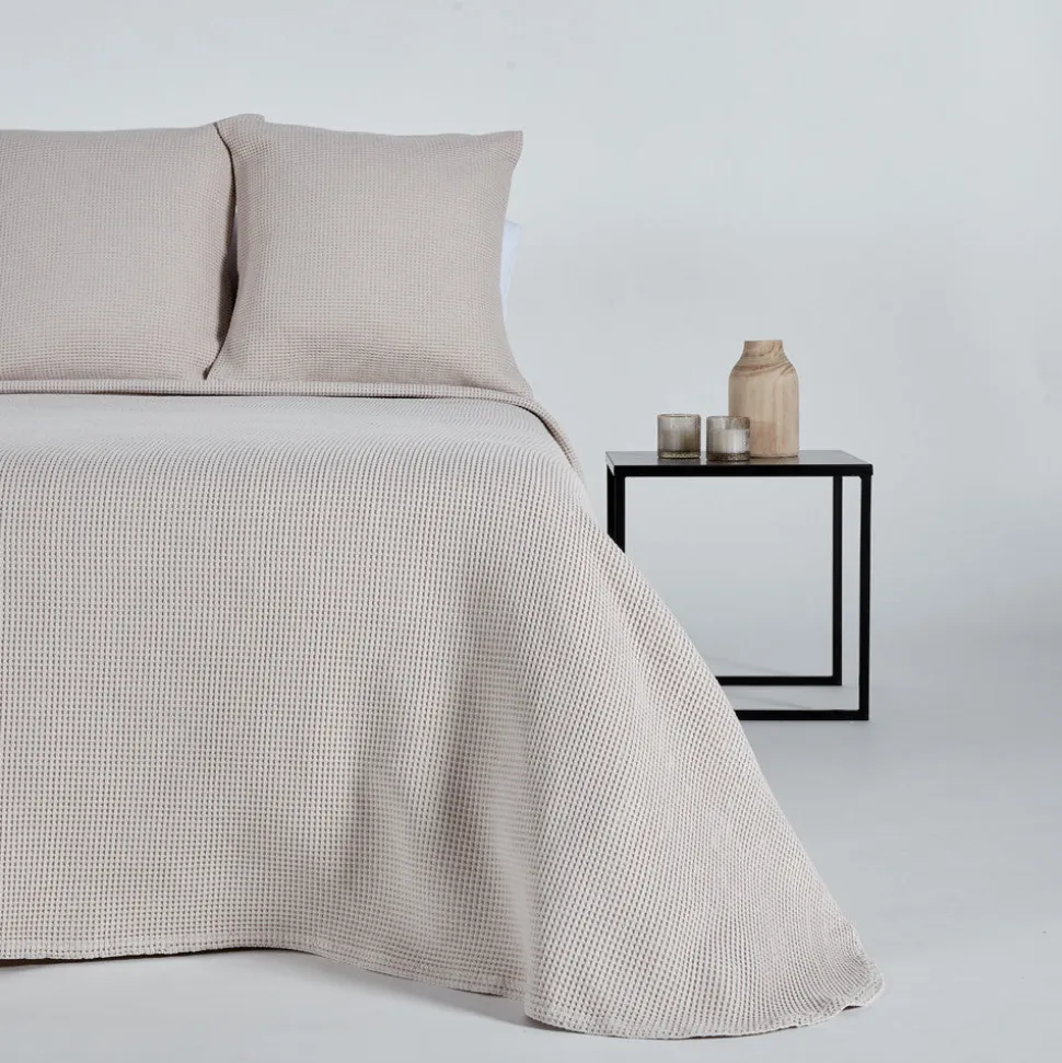 Colcha algodón nido abeja beige 107