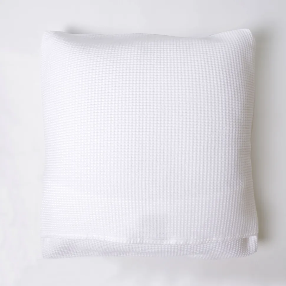 Funda de cojín nido abeja algodón blanco