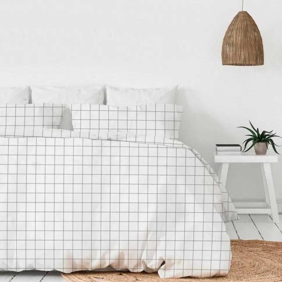 Funda nórdica punto algodón cuadros blanco