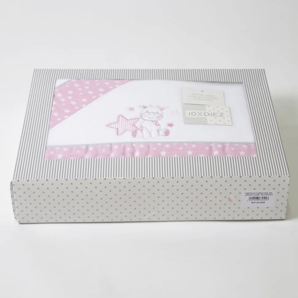 Juego de sábanas cuna coralina jirafa 378 bco/rosa