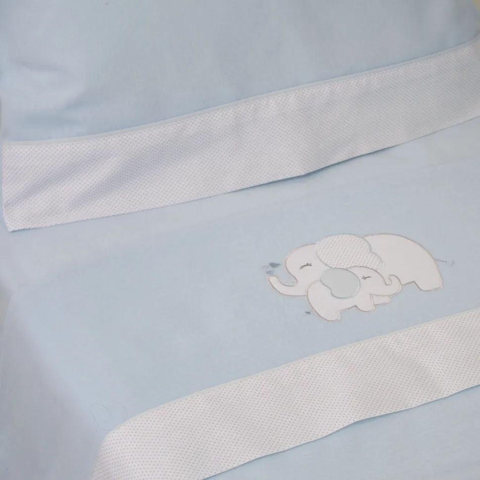 Juego de sábanas cuna franela elefante azul