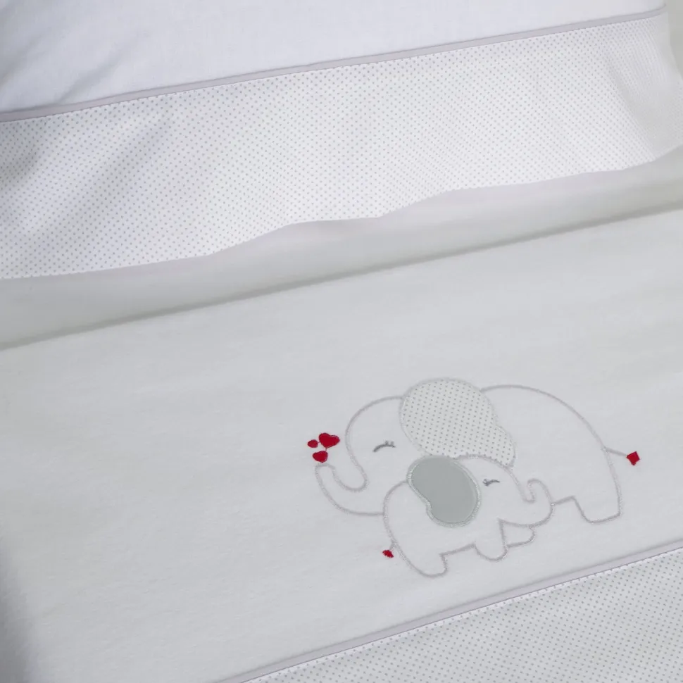 Juego de sábanas cuna franela elefante blanco/gris