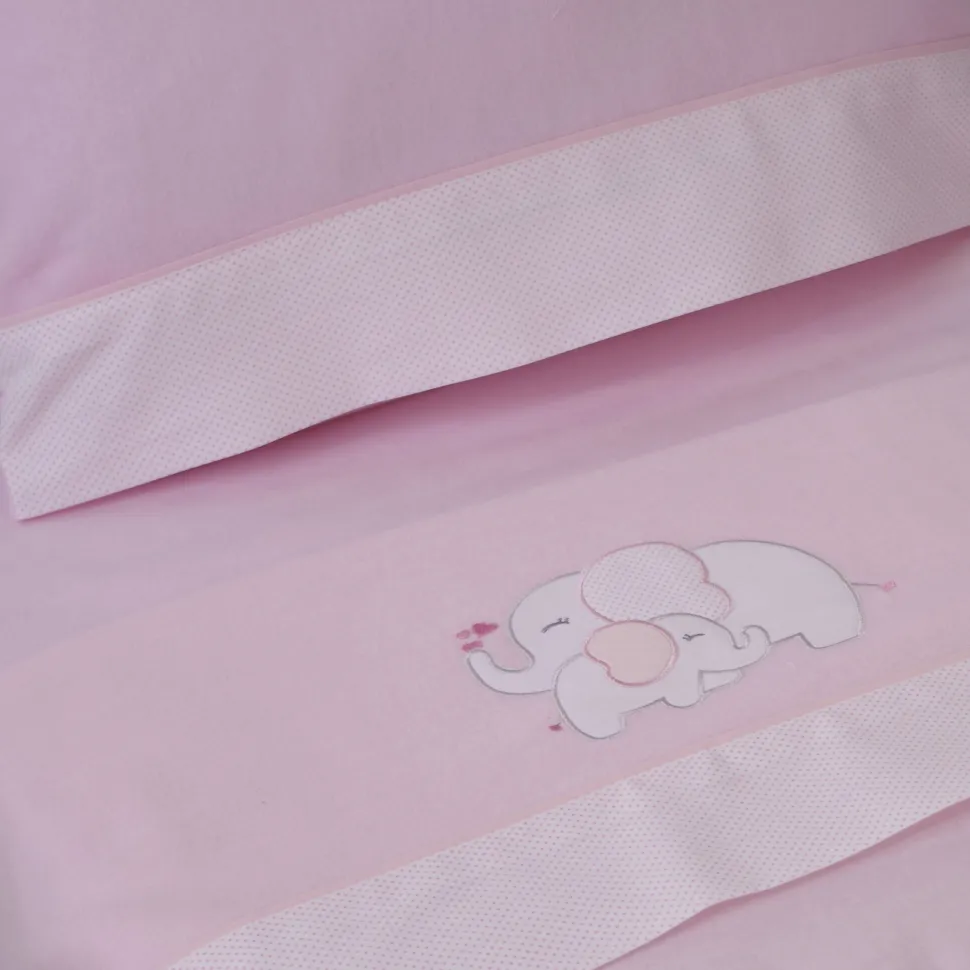 Juego de sábanas cuna franela elefante rosa