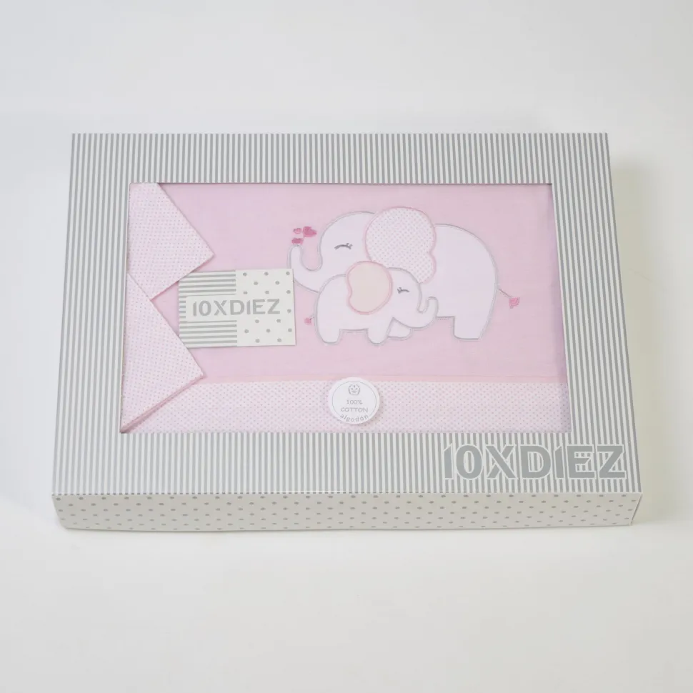 Juego de sábanas cuna franela elefante rosa