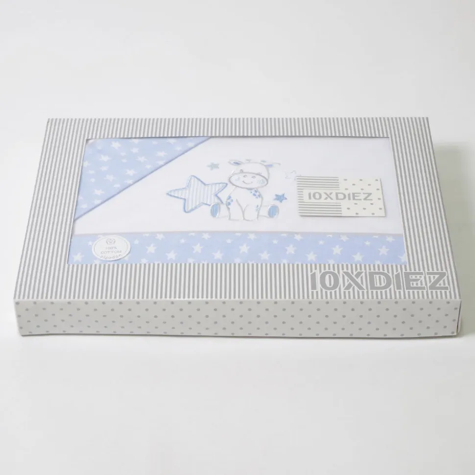 Juego de sábanas cuna franela jirafa 378 blanco/azul