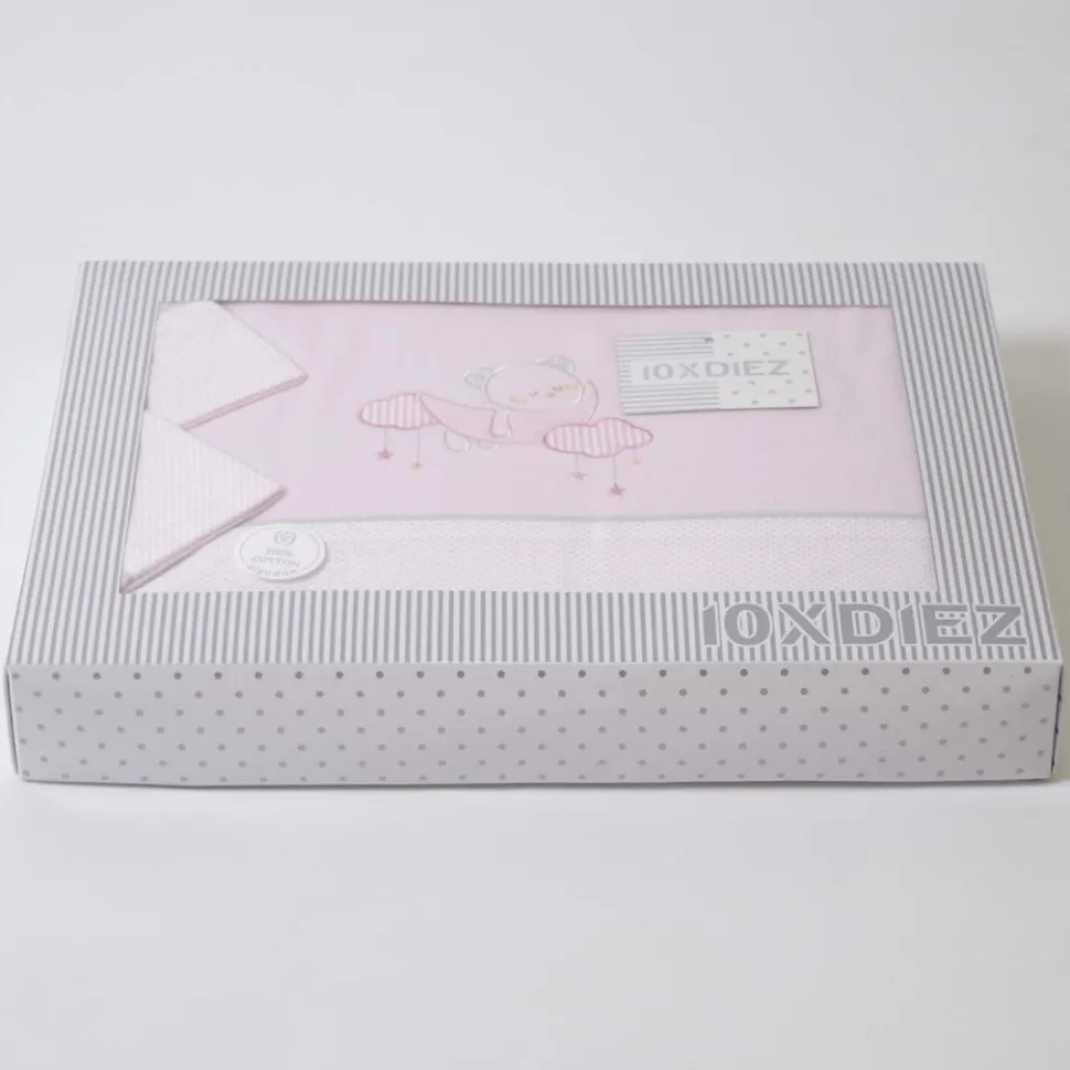 Juego de sábanas cuna franela oso luna 386 rosa