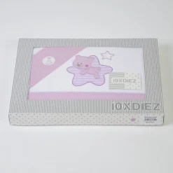 Juego de sábanas cuna franela star blanco/lila