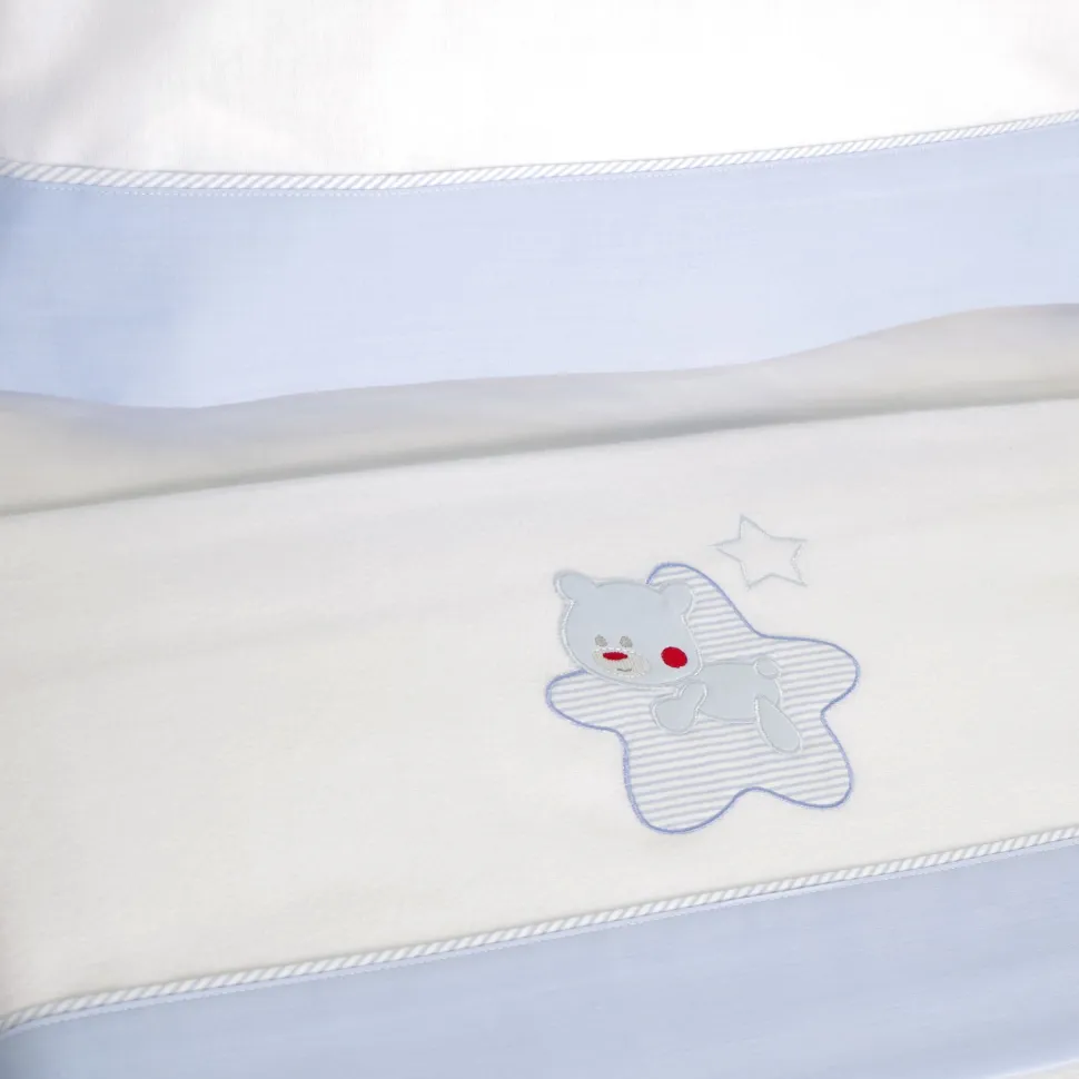 Juego de sábanas cuna franela star blanco/azul