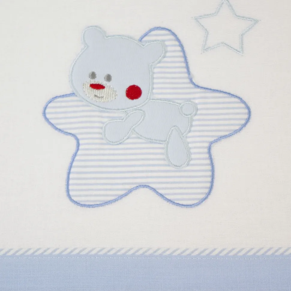 Juego de sábanas cuna franela star blanco/azul
