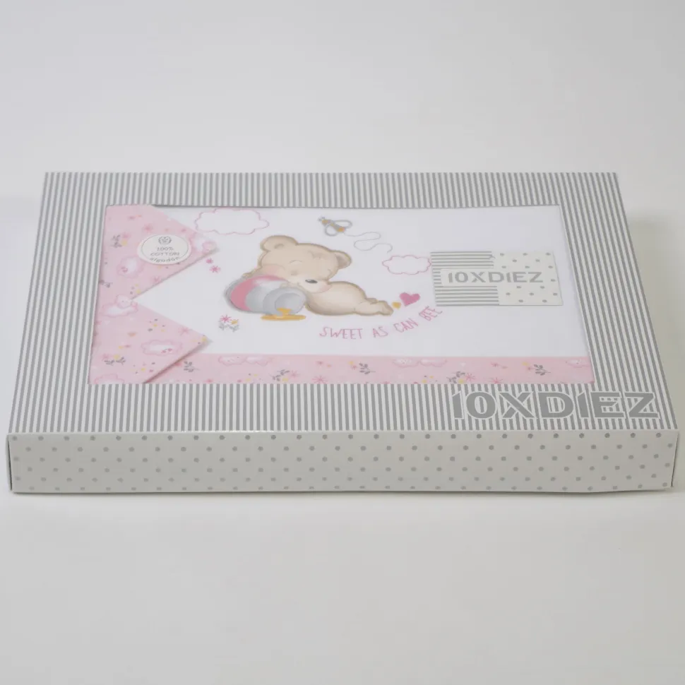 Juego de sábanas cuna oso 292 blanco/rosa