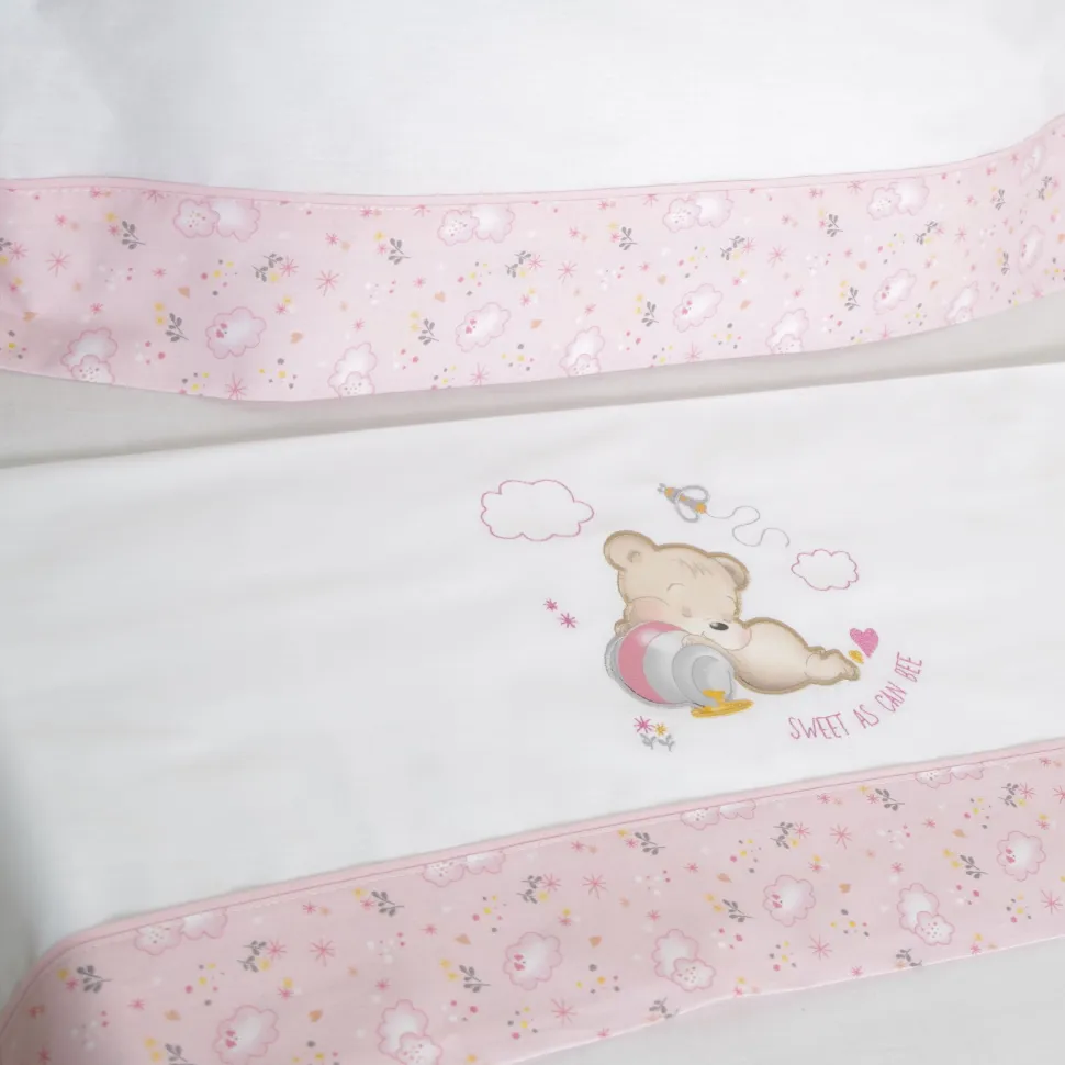 Juego de sábanas cuna oso 292 blanco/rosa