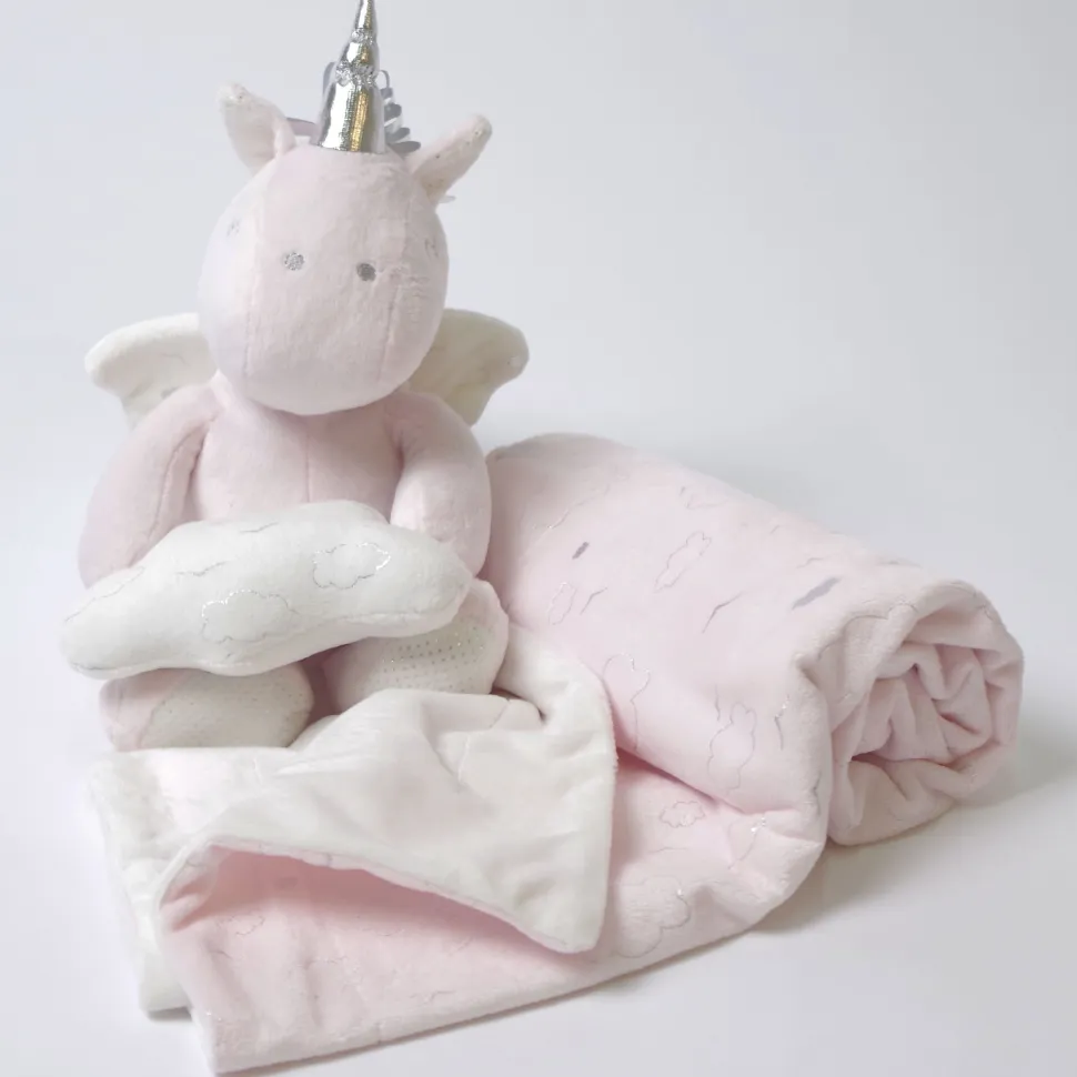 Manta + unicornio de peluche rosa