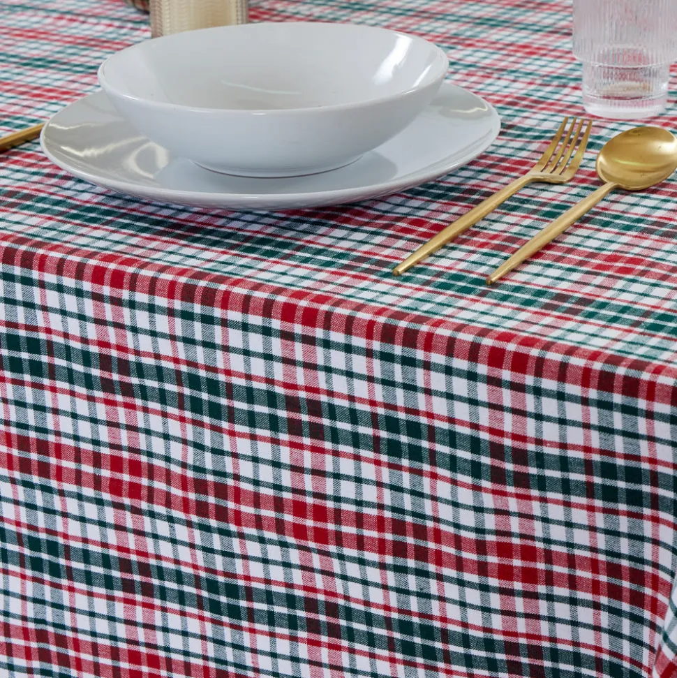 Mantel cotton cuadro verde y rojo