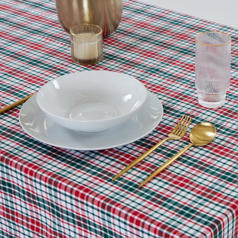 Mantel cotton cuadro verde y rojo