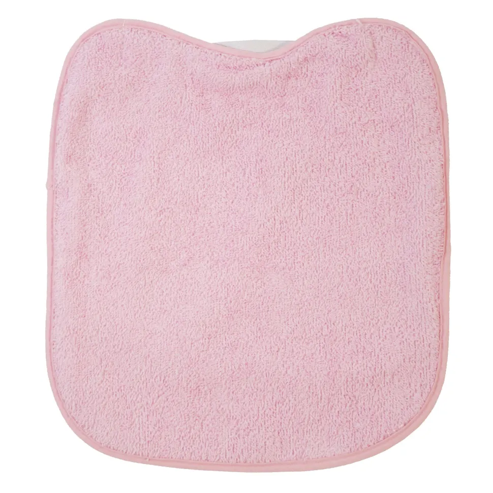 Pack 3 baberos rizo guardería color rosa con elástico. Lavables, exterior de rizo y reverso impermeable. Medidas: 33x29cm