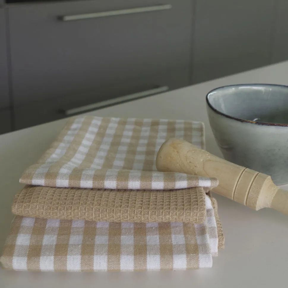 Paño de cocina cotton beige pack 3 unidades