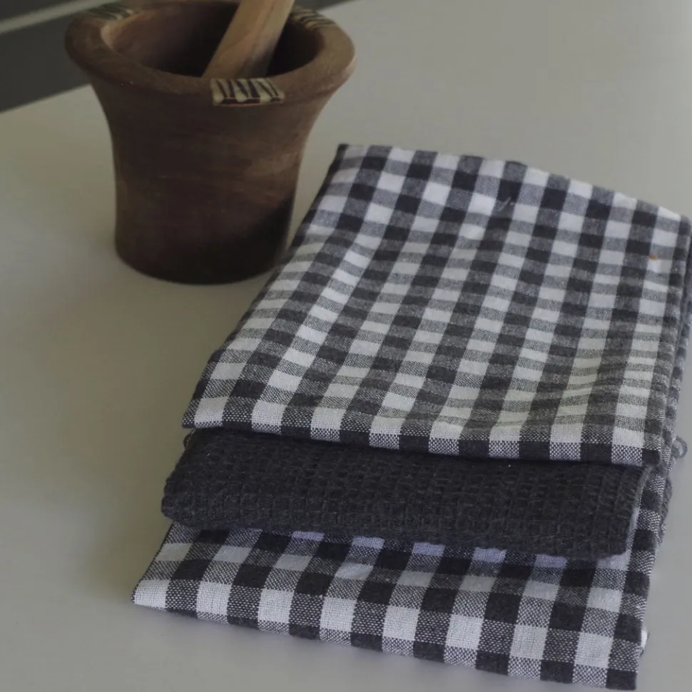 Paño de cocina cotton carbón pack 3 unidades