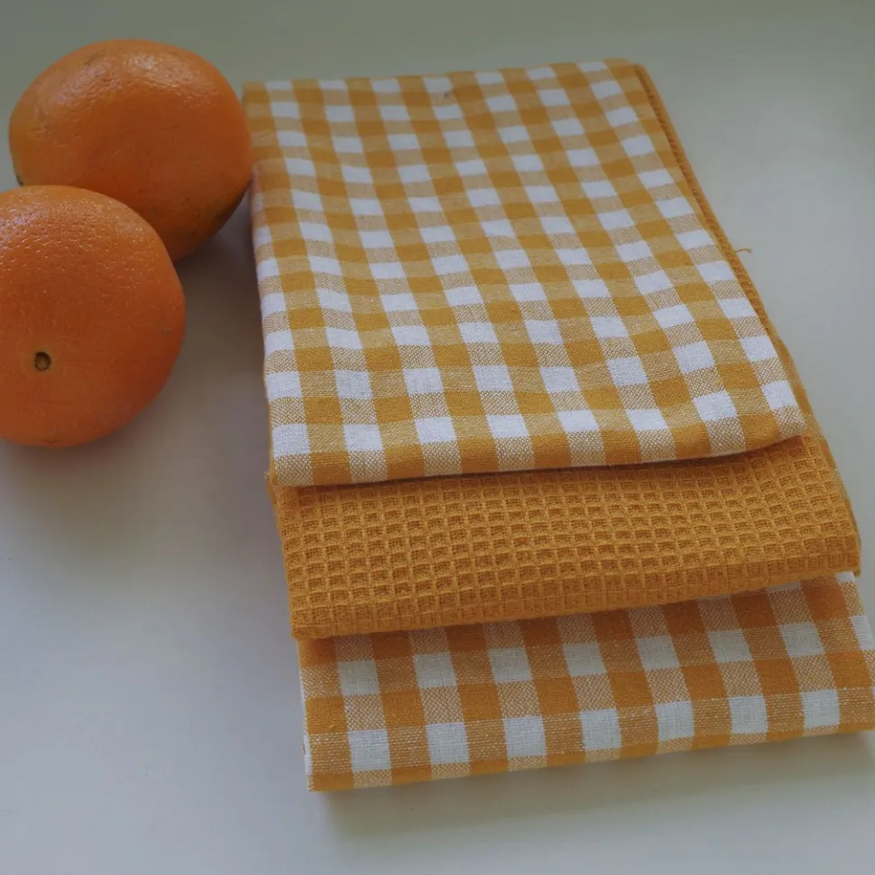Paño de cocina cotton mostaza pack 3 unidades