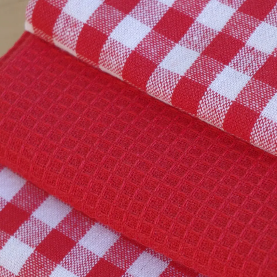 Paño de cocina cotton rojo pack 3 unidades