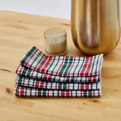 Servilletas cotton cuadros verde y rojo pack 4 unidades