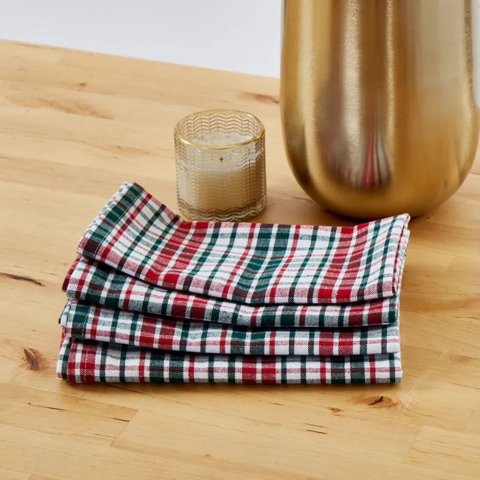 Servilletas cotton cuadros verde y rojo pack 4 unidades