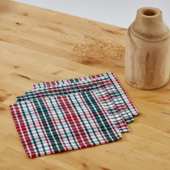 Servilletas cotton cuadros verde y rojo pack 4 unidades
