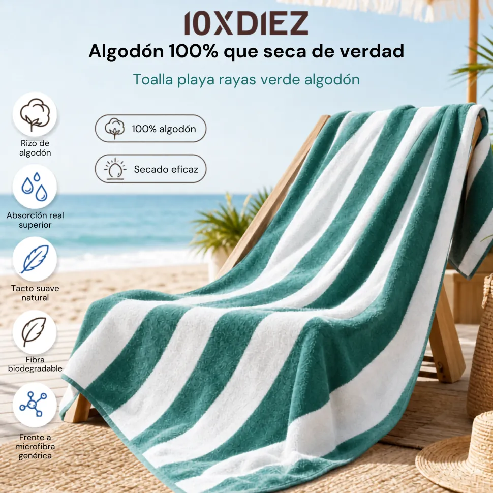 Toalla playa rayas verde algodón