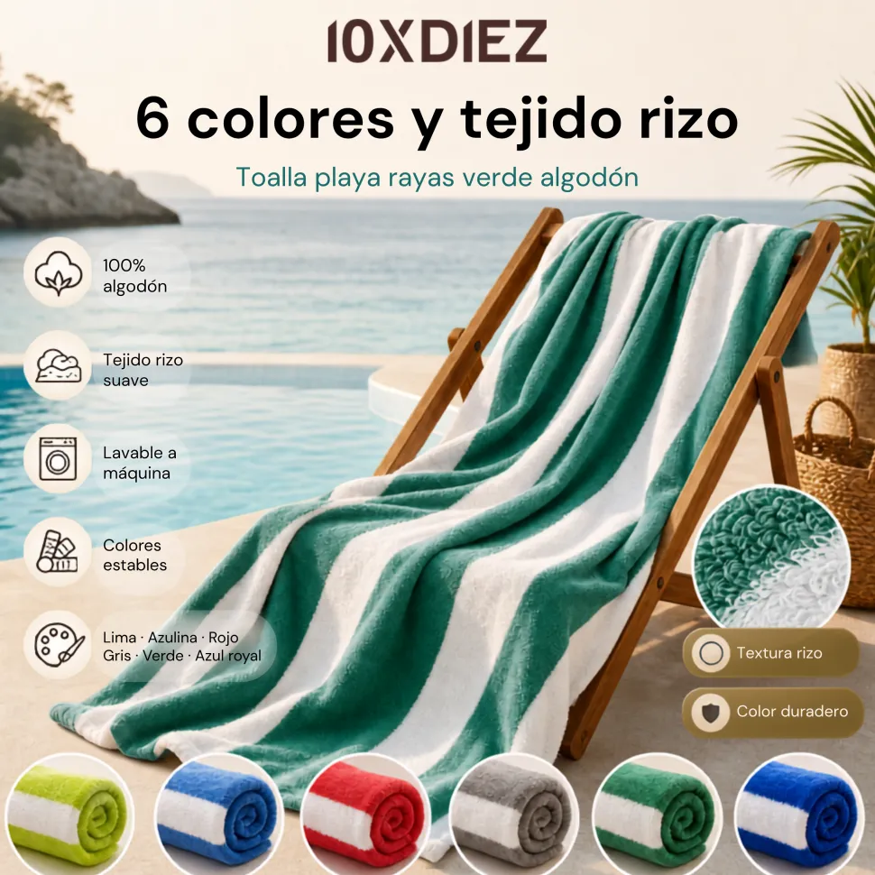 Toalla playa rayas verde algodón